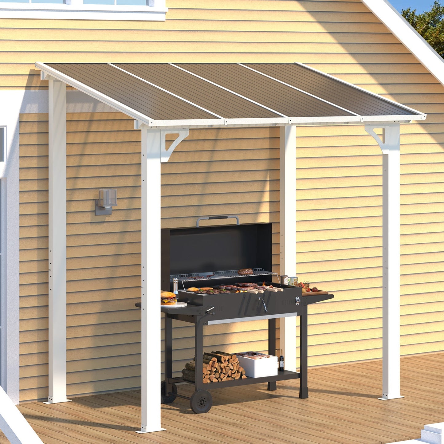 YODOLLA 8' x 5' Wall Mounted Gazebos Pergola, White
