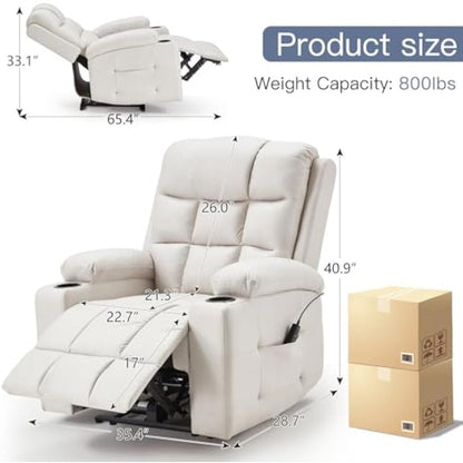 YODOLLA Wide Armrests Electric Recliner Nursery Chair, Faux Leather Beige