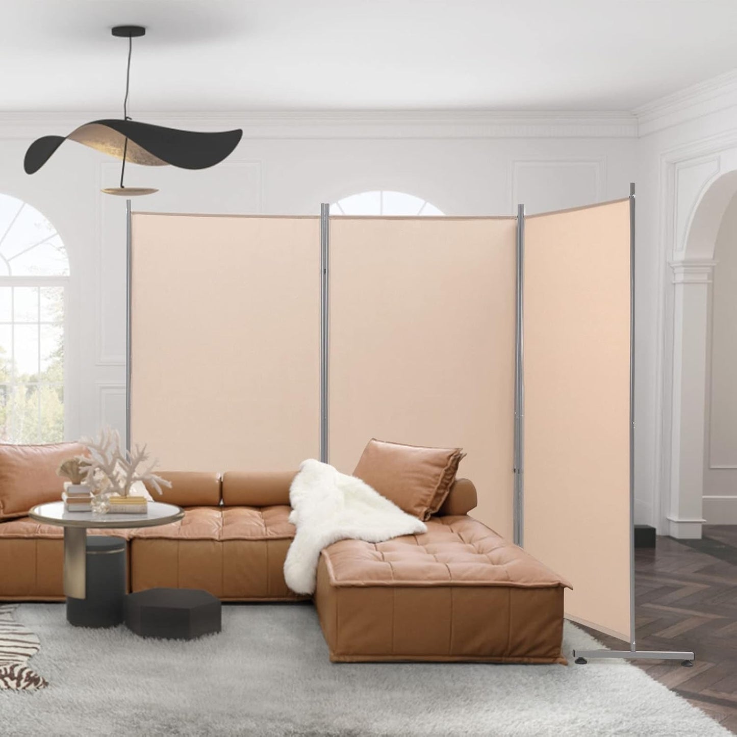 YODOLLA 4 FT Wall Divider and Folding Privacy Screens, Beige