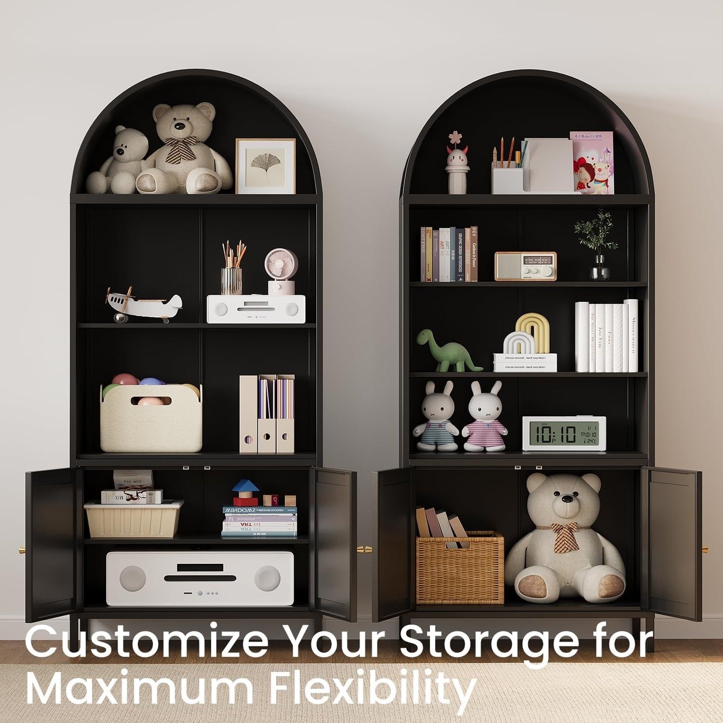 YODOLLA 73'' Arched Cabinet, Metal Kitchen Pantry with Adjustable Shelves, Modern Arched Storage Bookcase Display Cabinet