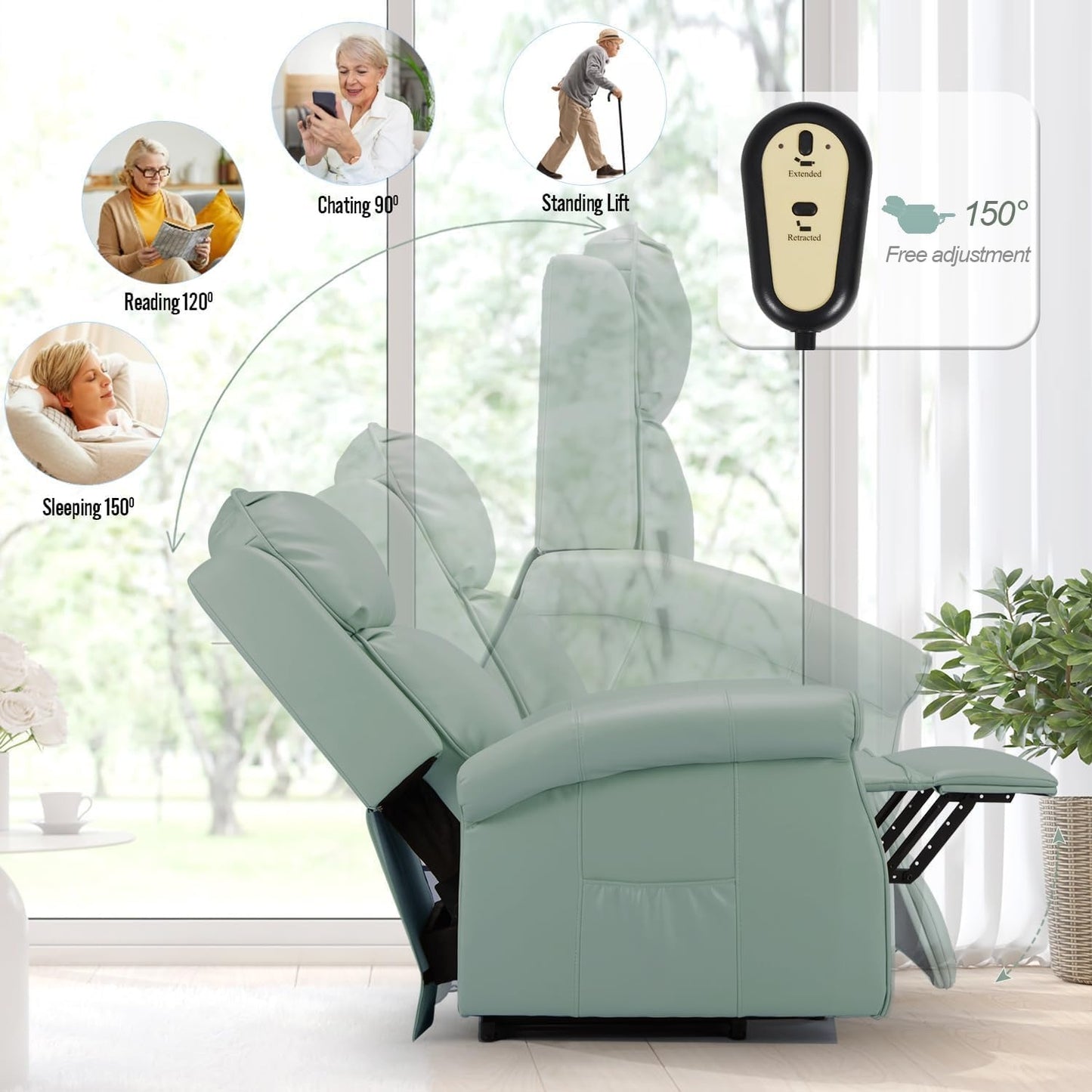 YODOLLA Electric Power Lift Recliner Chair for Elderly, Faux Leather, Mint Green