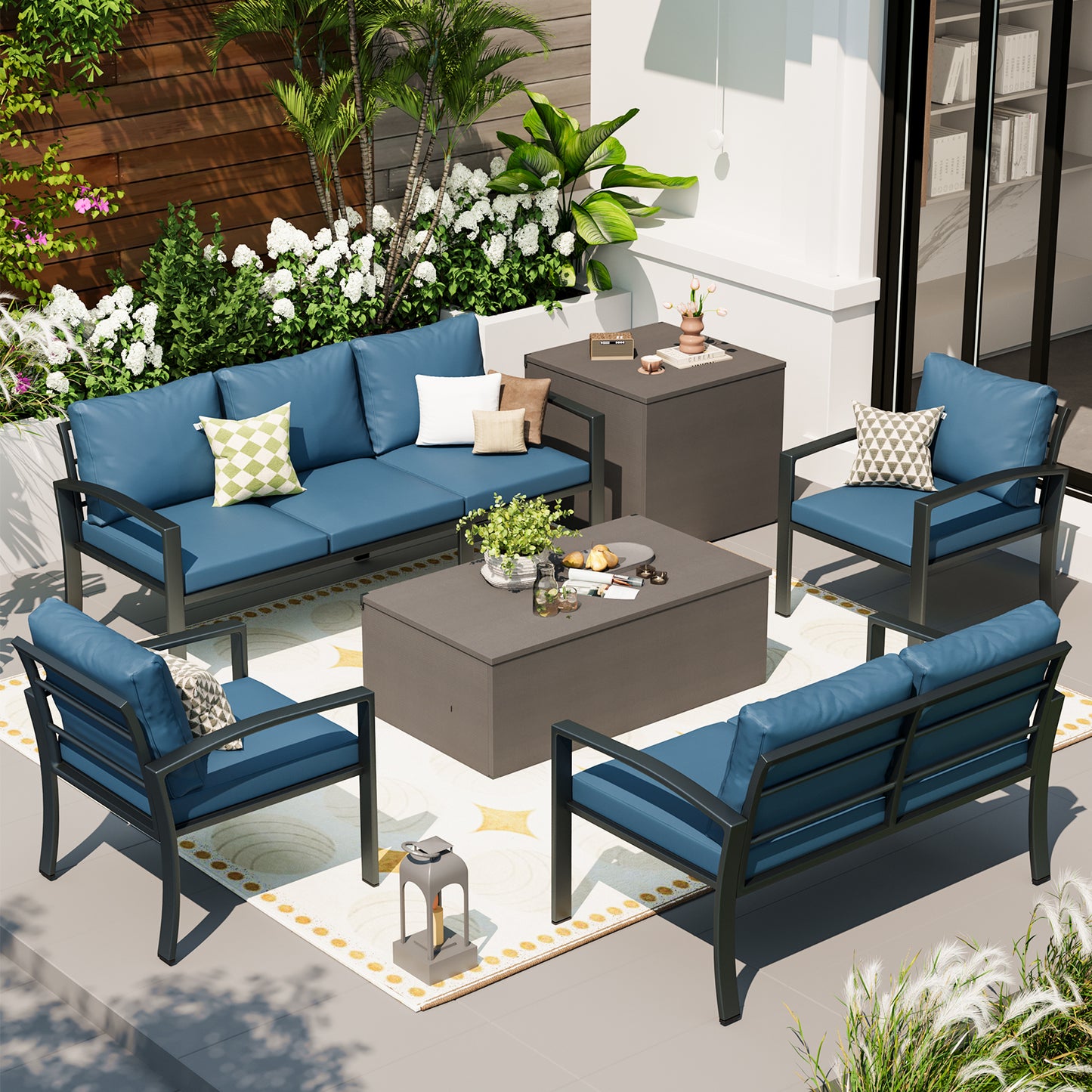 YODOLLA 6 Pieces Meatl Patio Furniture Set, Blue