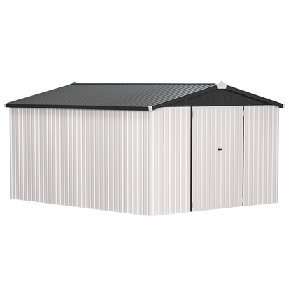 YODOLLA 10x14 Metal Outdoor Storage Garden Shed, White