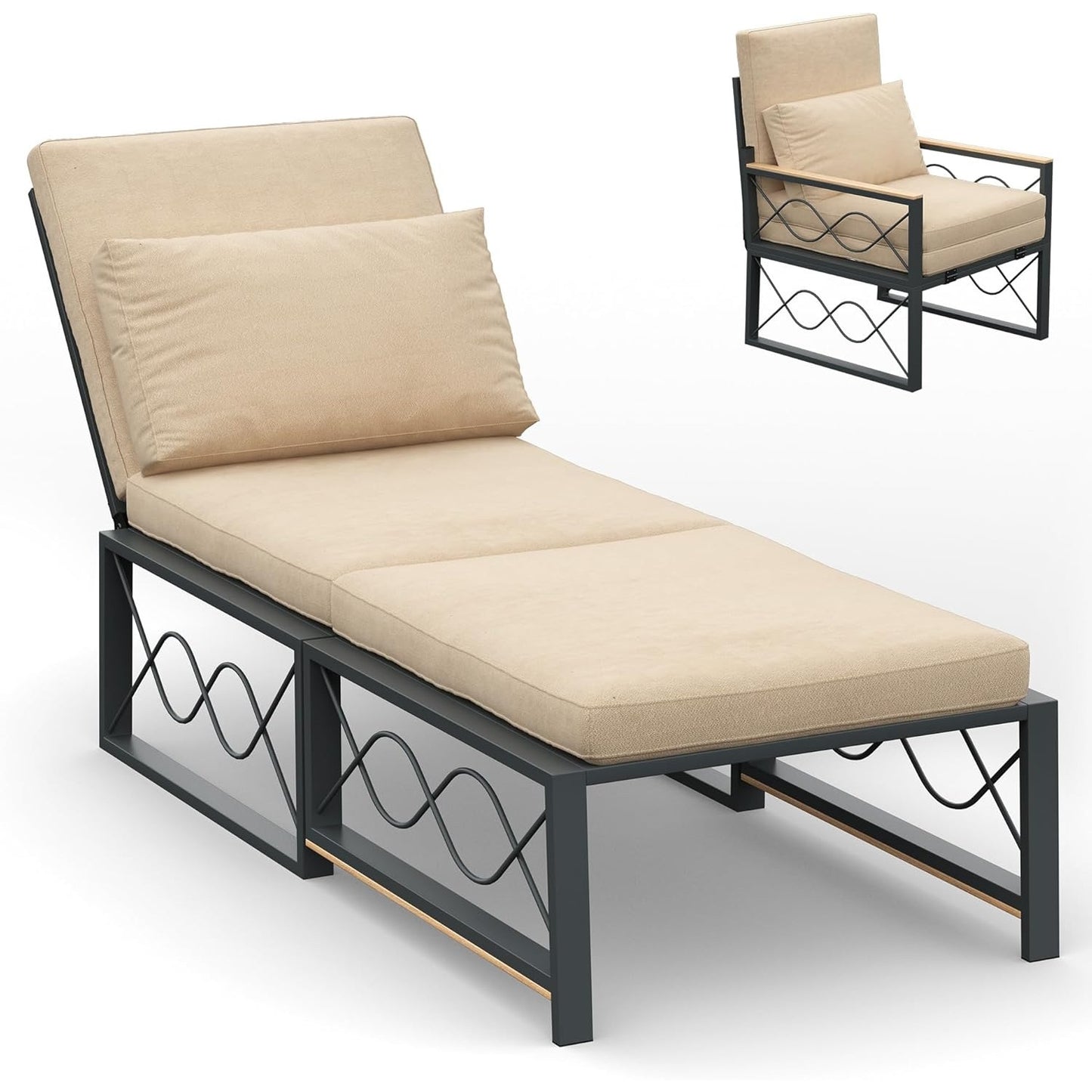 YODOLLA Outdoor Metal Chaise Lounge Adjustable Chair Set of 2 with 1 Side Table