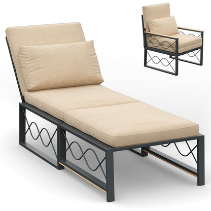 YODOLLA Outdoor Metal Chaise Lounge Adjustable Chair Set of 2 with 1 Side Table