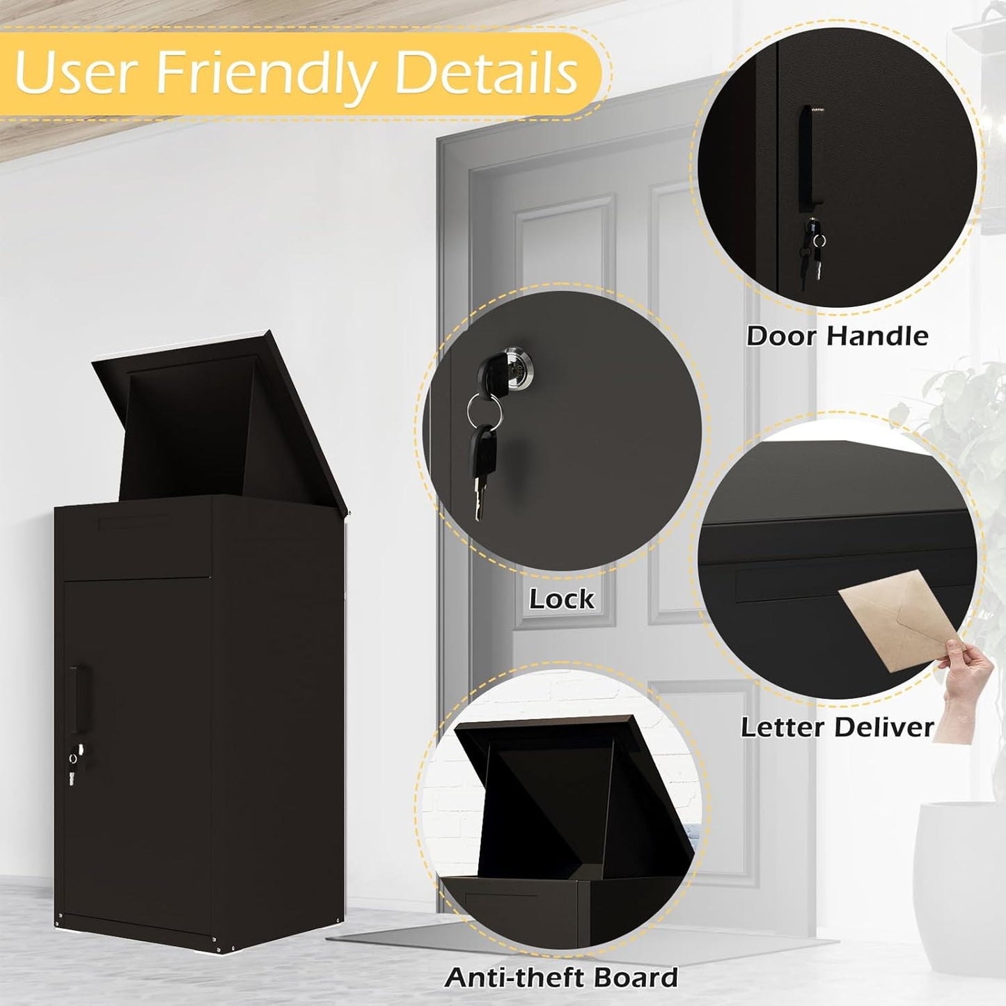 YODOLLA Lockable Anti-Theft Parcel Drop Box With Mailbox For Porch Fence Curbside, Dark Brown