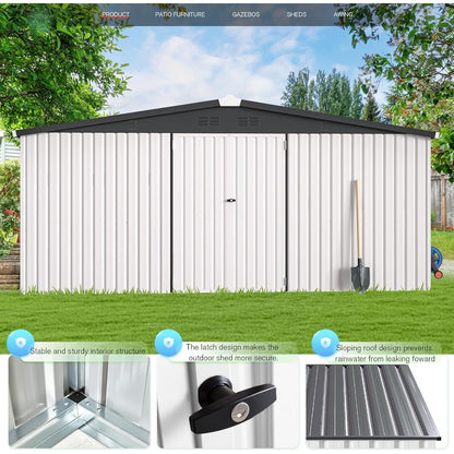 YODOLLA 14x12 Metal Storage Shed Outdoor Shed, White