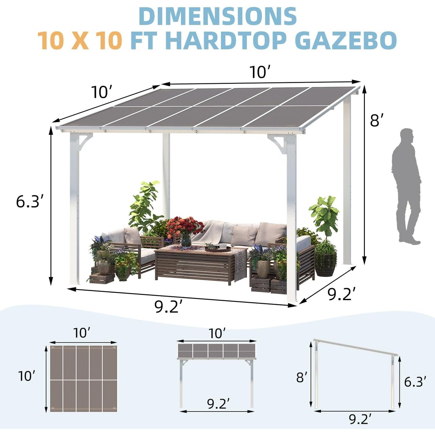 YODOLLA 10' x 10' Pergola Gazebo, Small Wall Mounted Pergolas and Gazebos