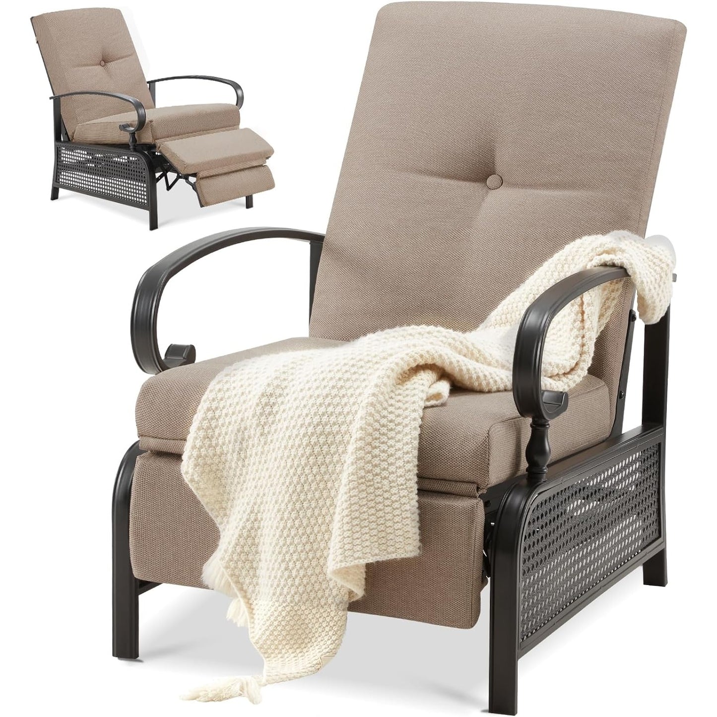 YODOLLA Outdoor Recliner Chairs Set of 2 with Side Table