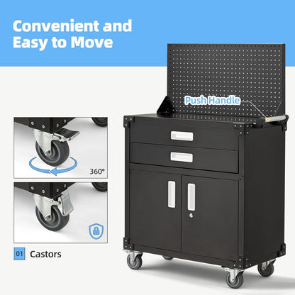 YODOLLA Rolling Tool Chest with Wheels 2 Drawers, White Handle