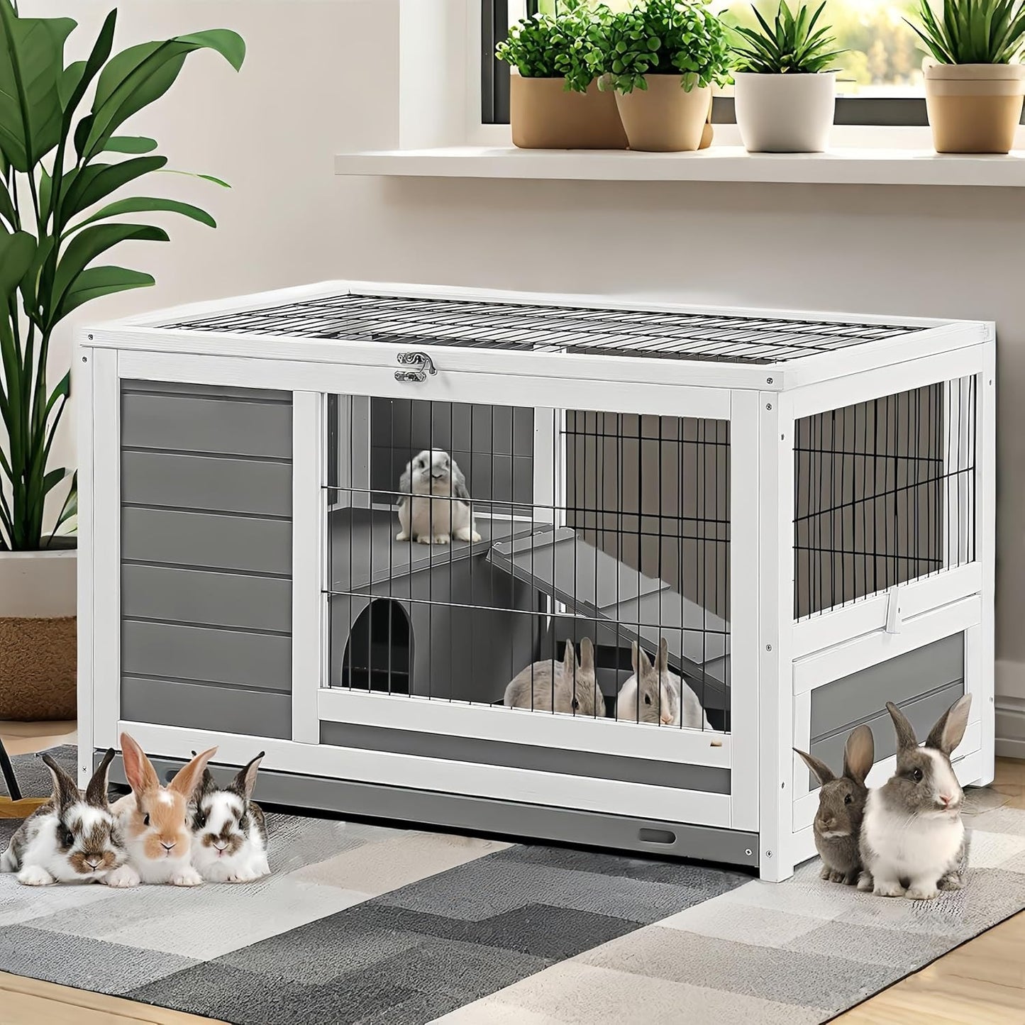 YODOLLA 35.4'' Rabbit Cage Pet House for Small Animals, Gray