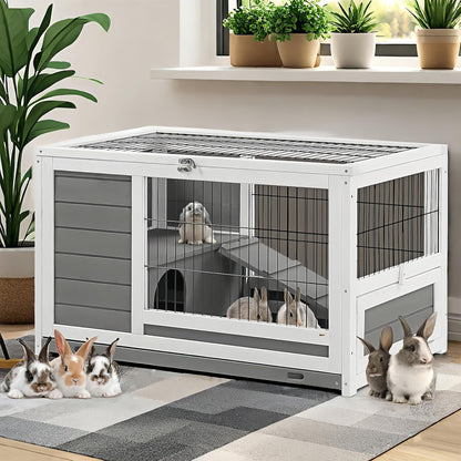 YODOLLA 35.4'' Rabbit Cage Pet House for Small Animals, Gray