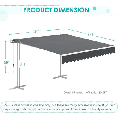 YODOLLA 10'x8' Single Side Free Standing Retractable Awning, Dark Gray
