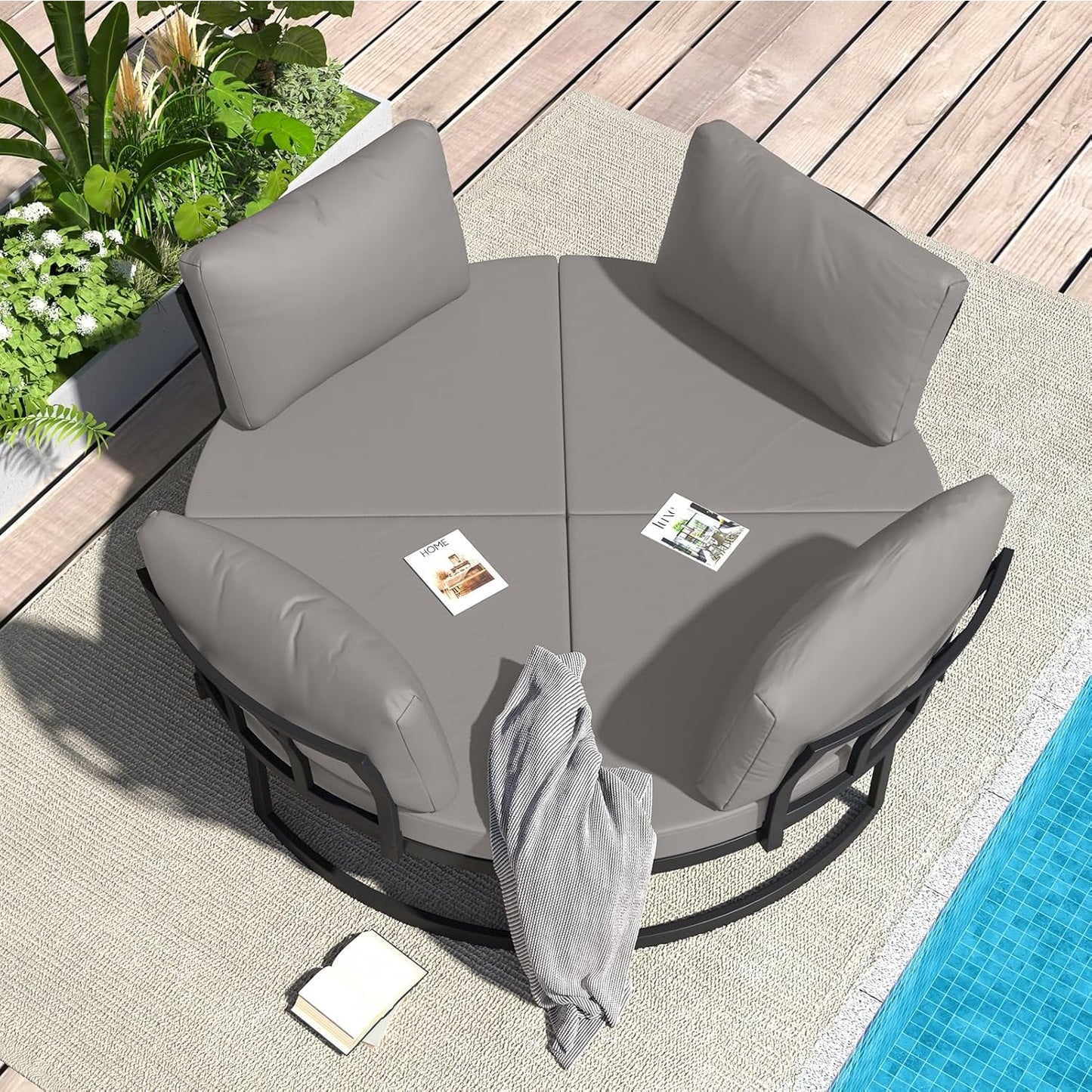 YODOLLA Patio Furniture Outdoor Daybed with Removable Cushions, Grey