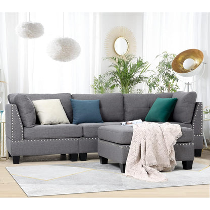 YODOLLA 88.6” L-Shaped Sofa Couch with Reversible Chaise, Fabric Gray