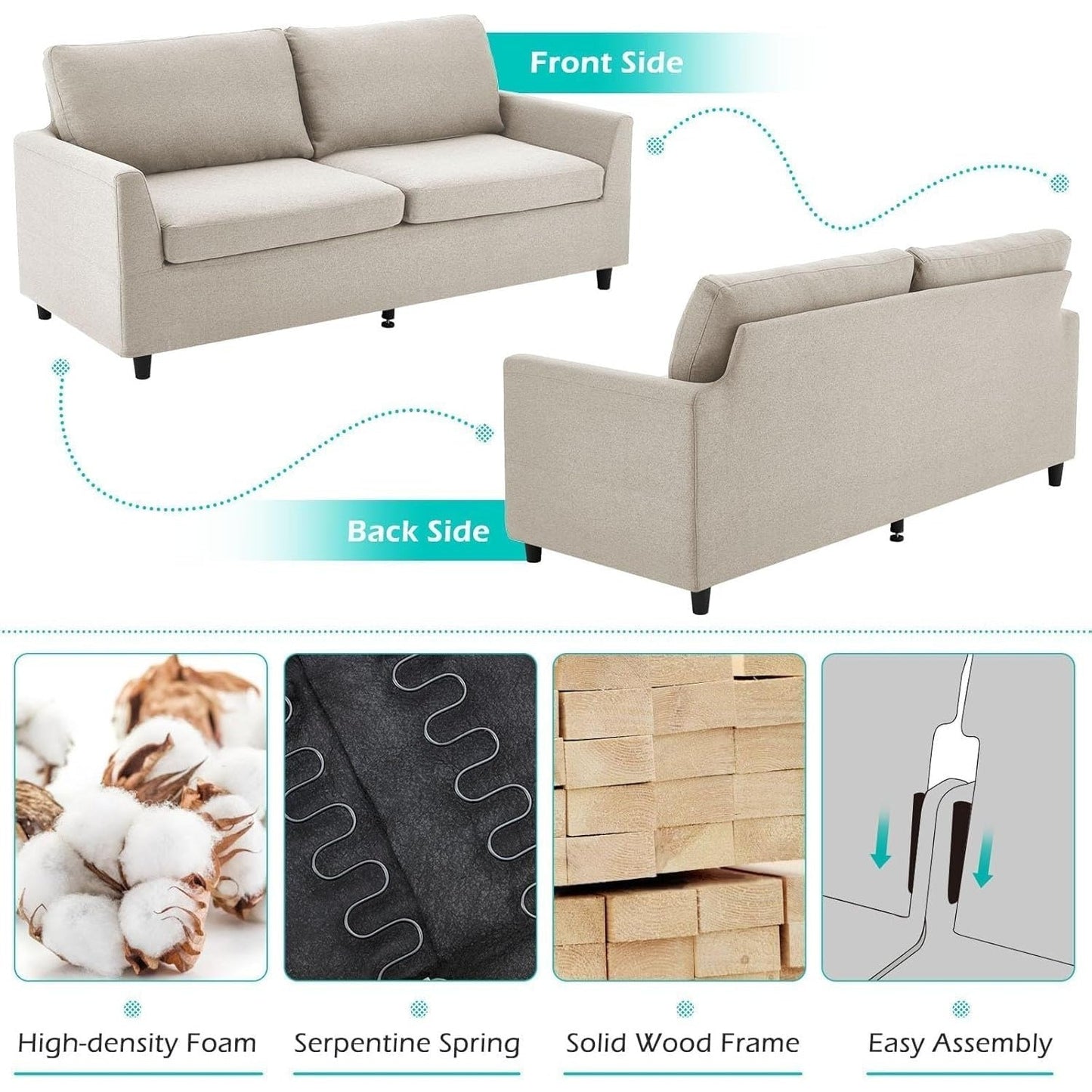 YODOLLA 2 Seater Sofa with Removable Sofa Covers, Morden Love Seat Comfy Couch