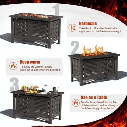 YODOLLA Fire Pit Table, Firepit Outdoor Table, 43 Inch, Black