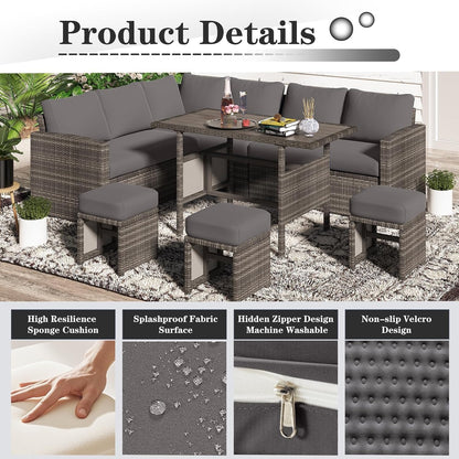 YODOLLA Outdoor Cushions, Fits 7-Seats Sectional Rattan Conversation Set, Memory Foam Cushions and Covers (Dark Grey)
