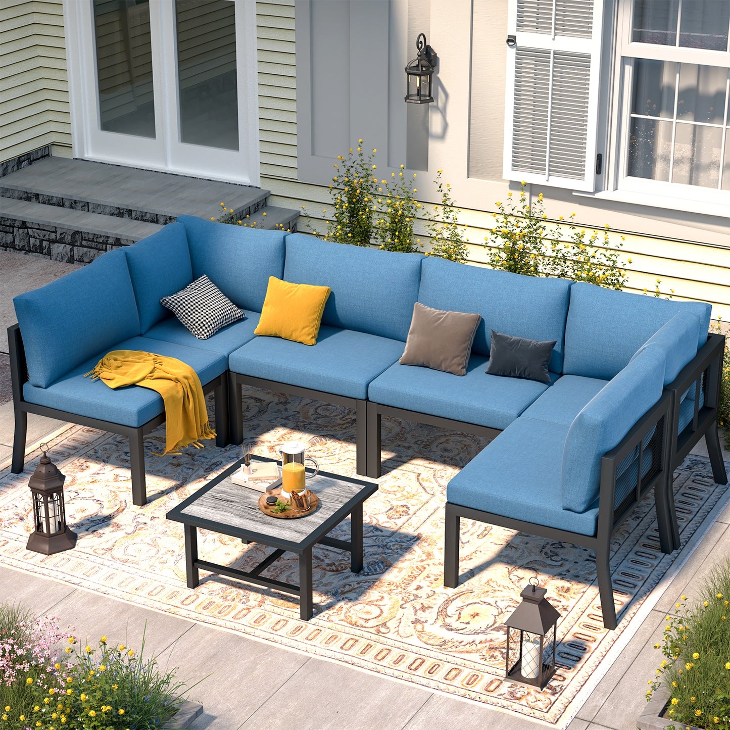 YODOLLA 7 Pieces Patio Furniture Set, Blue