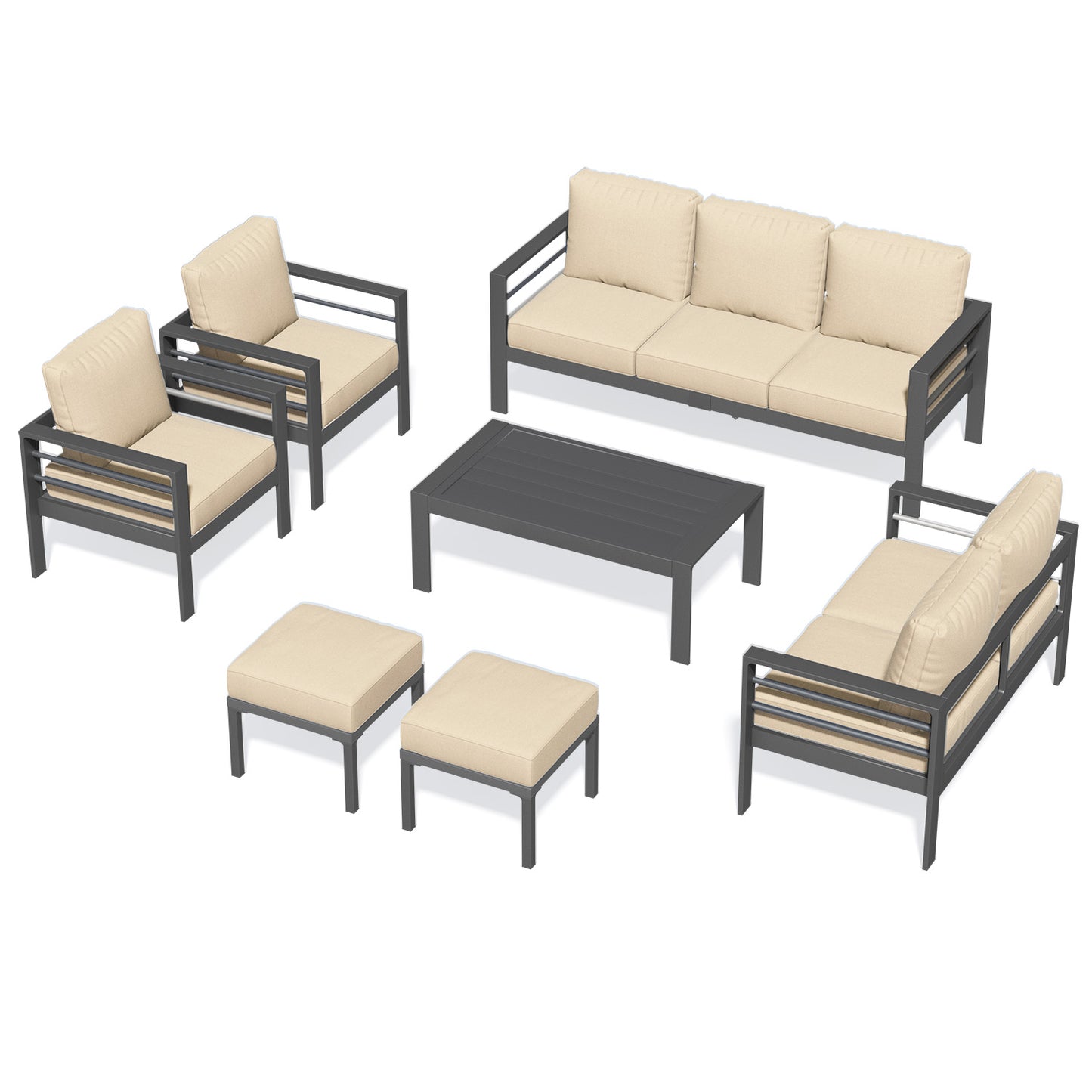 YODOLLA 7-Piece Patio Set, Beige Cushions