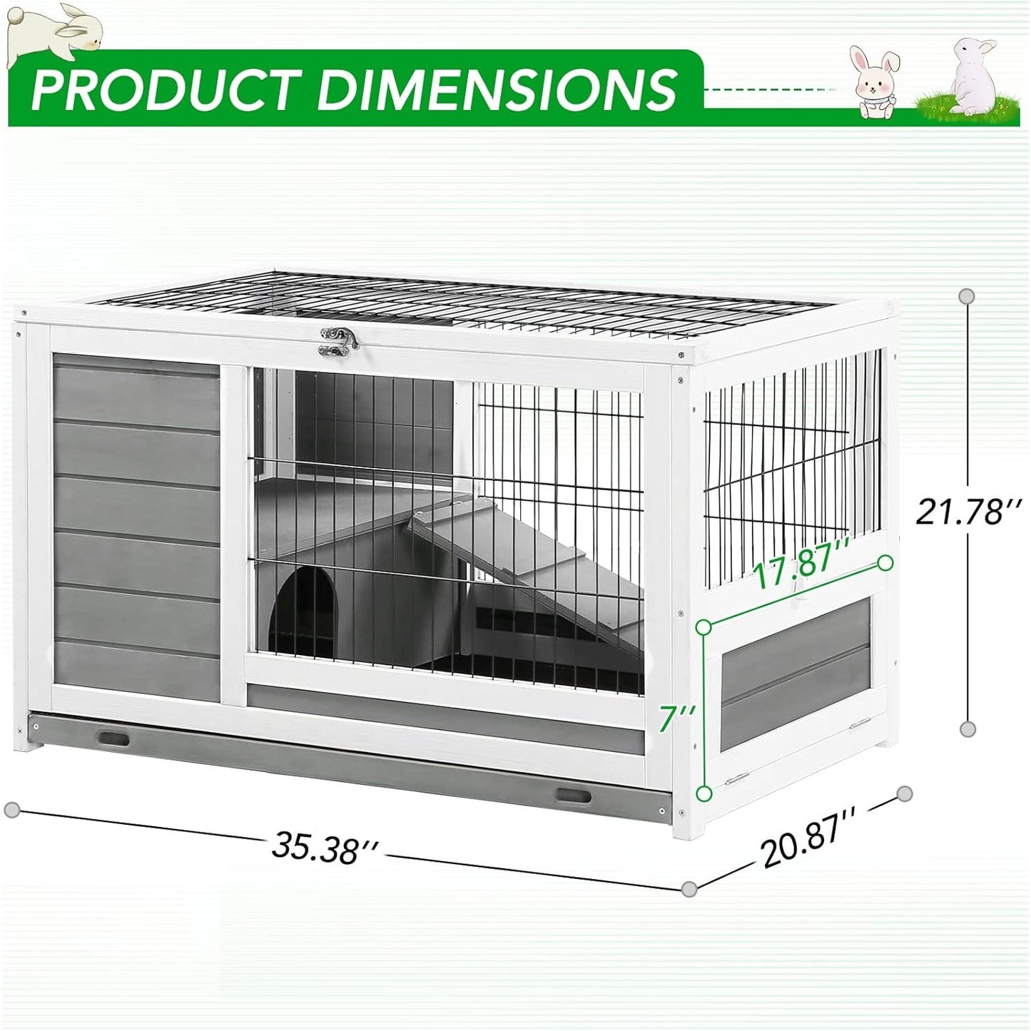 YODOLLA 35.4'' Rabbit Cage Pet House for Small Animals, Gray