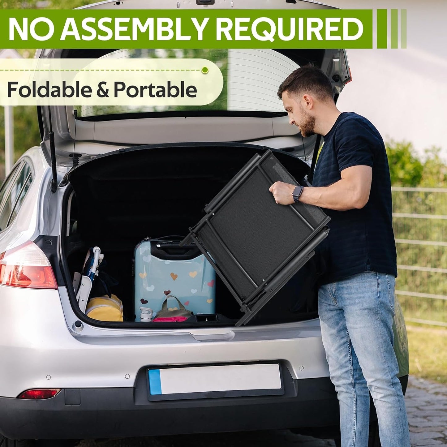 YODOLLA 7 Back & 2 Leg Adjustable Outdoor Chaise Lounge Chair Set of 2, Black