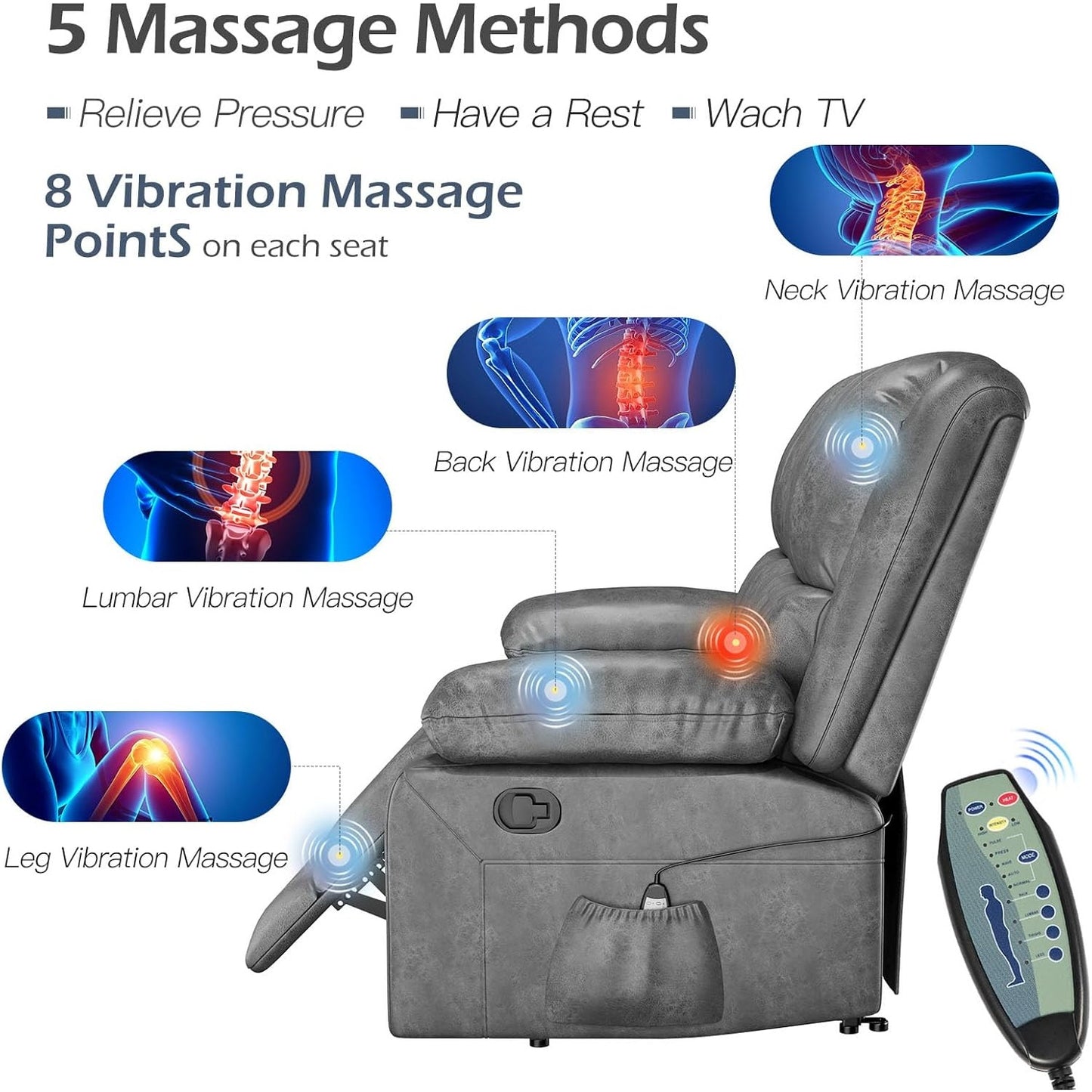 YODOLLA Reclining Sofa 3-Seater Couch, Gray