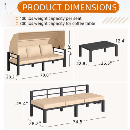 YODOLLA Patio Furniture Set with Retractable Canopy, Beige
