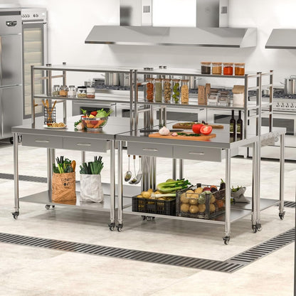 YODOLLA Stainless Steel Table with Shelves and Drawer 48"x24" Prep Table for Commercial Kitchen