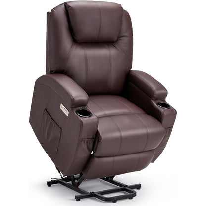 YODOLLA Power Lift Recliner Chair for Elderly with Side Pockets, PU Leather, Brown