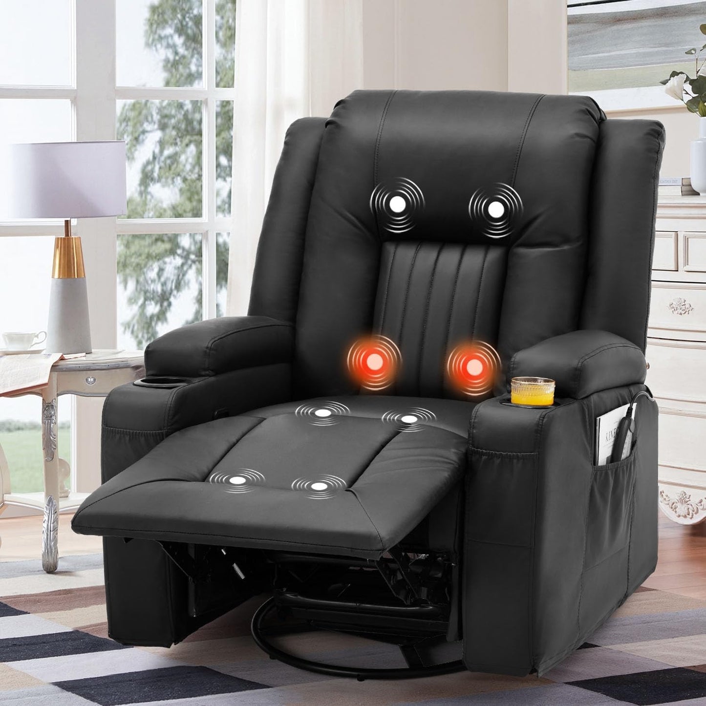 YODOLLA Recliner Chair with Heat&Massage, PU Leather Black