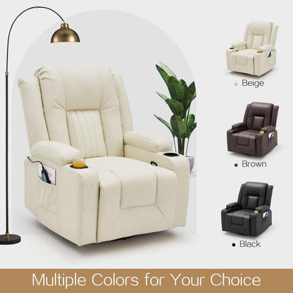 YODOLLA Recliner Chair with Heat&Massage, PU Leather Cream White