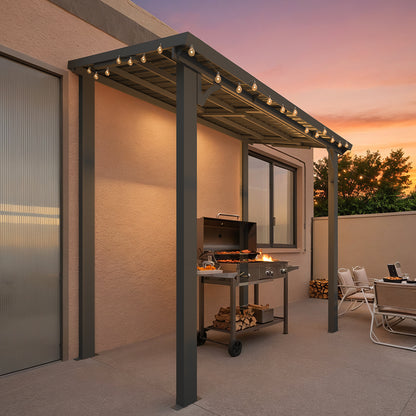 YODOLLA 8'x5' Hardtop Gazebo, Wall-Mounted Lean to Metal Awnings Pergola