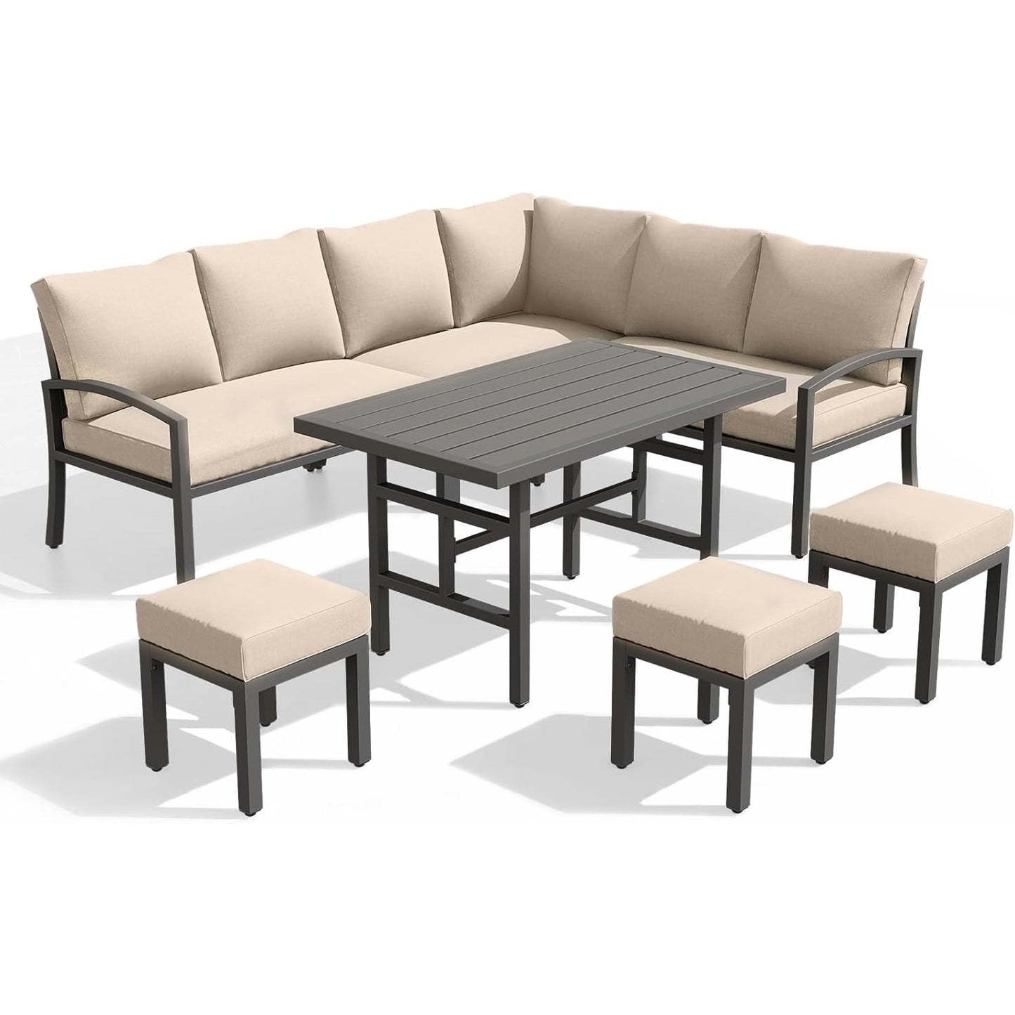 YODOLLA 7 Pieces Metal Patio Furniture Set, Biege