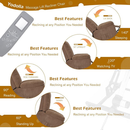 YODOLLA Massage Power Lift Recliner for Elderly, Electric Lift Chair, Clay