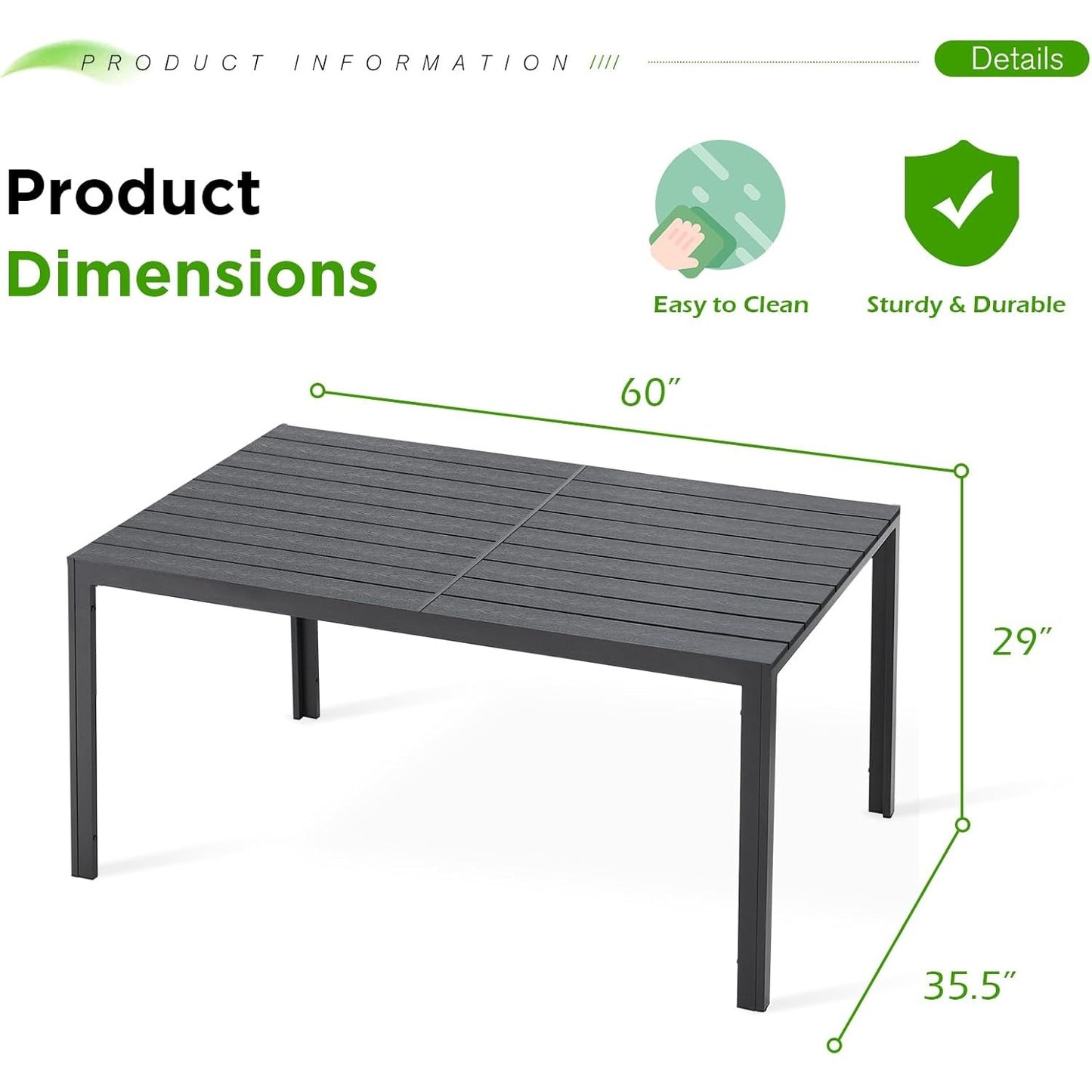 YODOLLA 60" Outdoor Dining Table