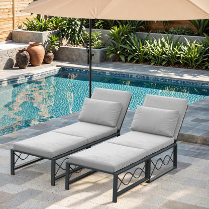 YODOLLA Outdoor Metal Chaise Lounge Adjustable Chair Set of 2 with 1 Side Table
