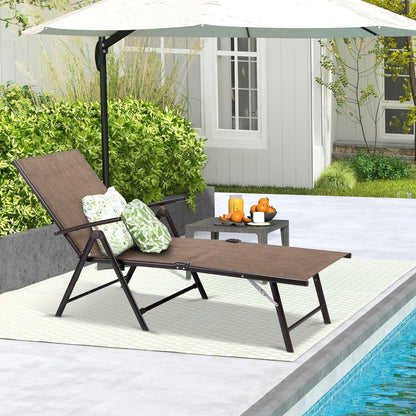 YODOLLA 7 Back & 2 Leg Adjustable Outdoor Chaise Lounge Chair Set of 2, Brown