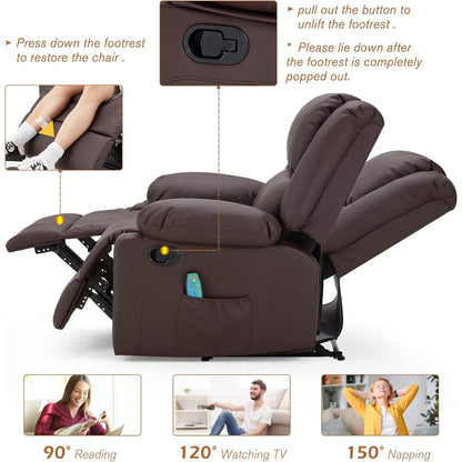 YODOLLA 2 Seat Loveseat Recliner with Heat&Massage Function, Faux Leather, Brown