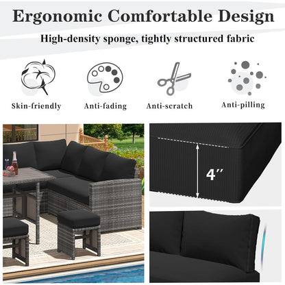 YODOLLA Memory Foam Cushions and Covers, Black