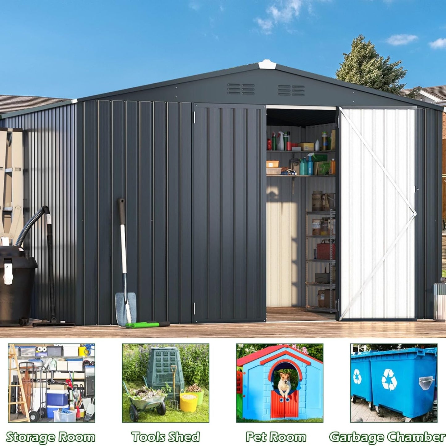 YODOLLA Shed 12' x 10' Outdoor Storage Shed, Dark Grey