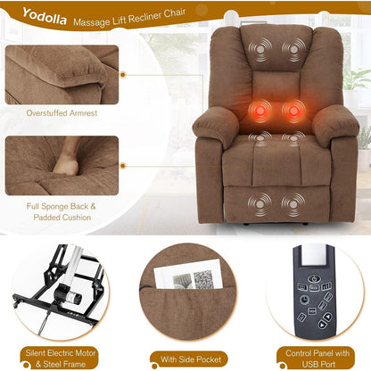 YODOLLA Massage Power Lift Recliner for Elderly, Electric Lift Chair, Clay