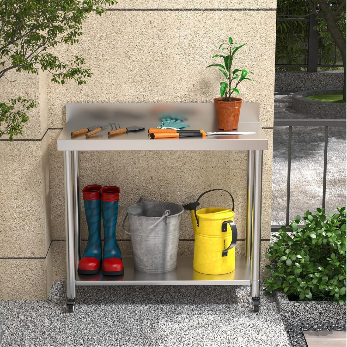 YODOLLA Stainless Steel Table with Backsplash 48"x18" Prep Tables for Commercial Kitchen