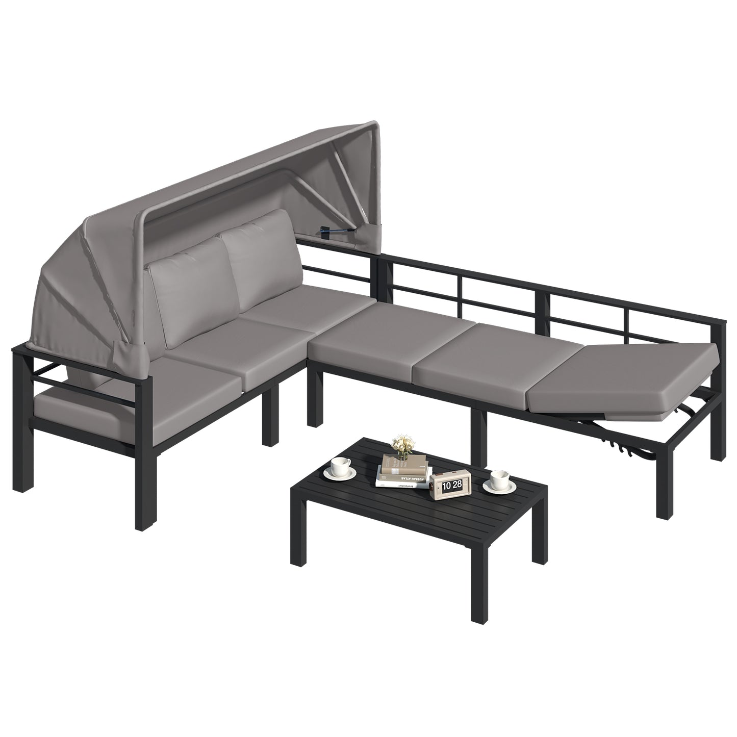 YODOLLA Patio Furniture Set with Retractable Canopy, Grey