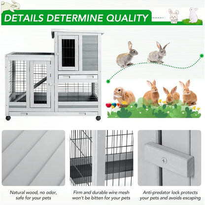 YODOLLA 37" Rabbit Cage with Wheels, Gray