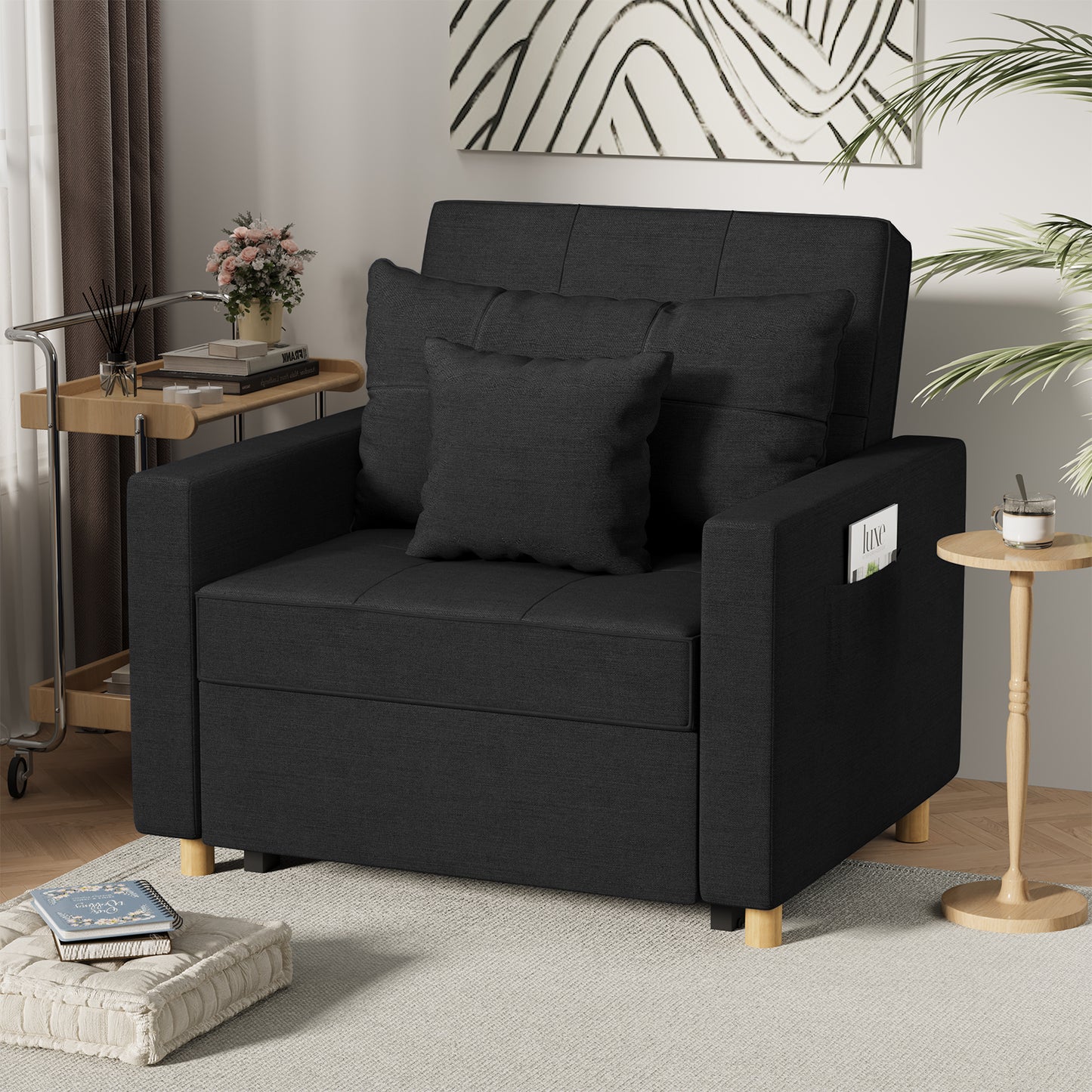 YODOLLA 36" Convertible Chair Bed, Black