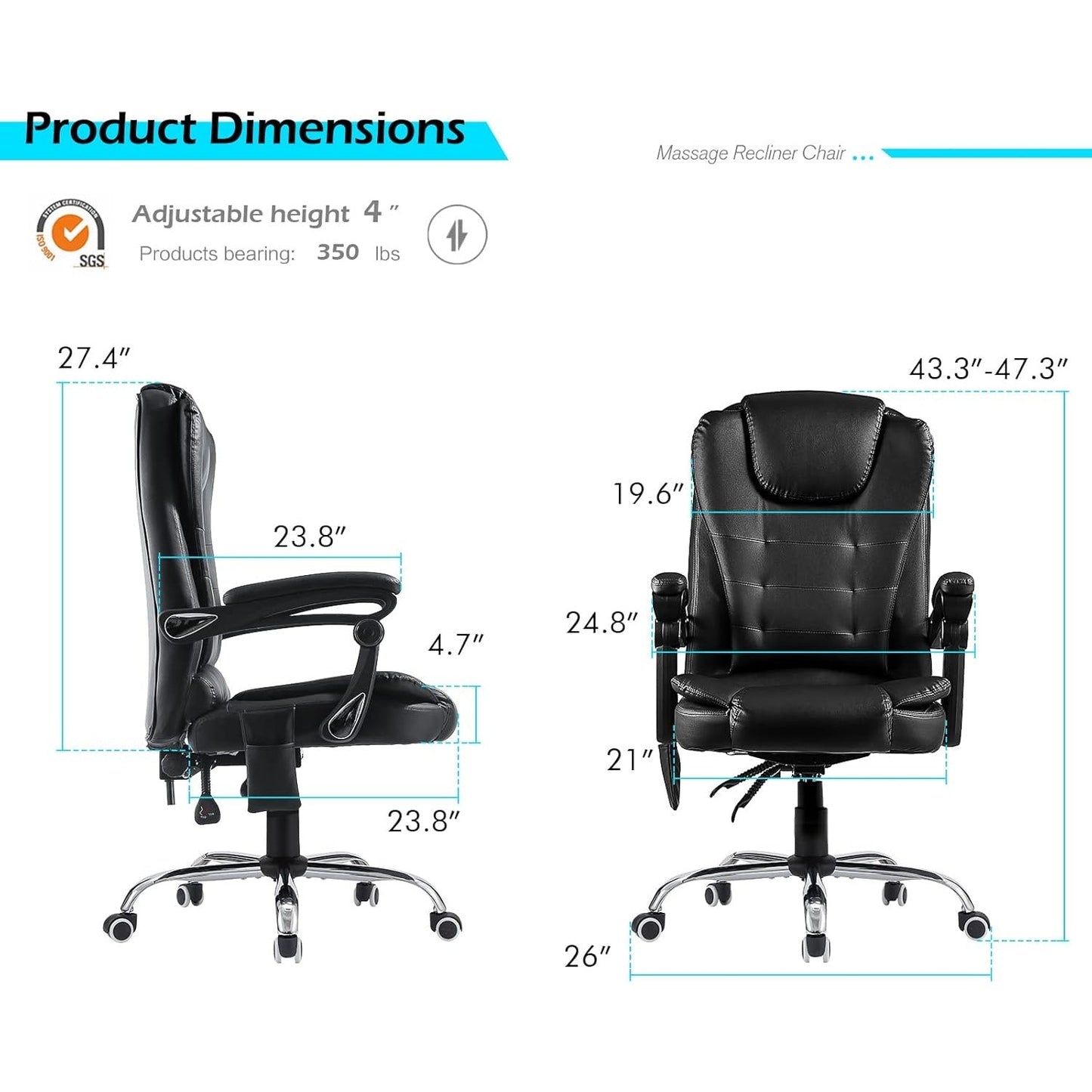 YODOLLA Heated Executive Office Chair with Massage, PU Leather Black