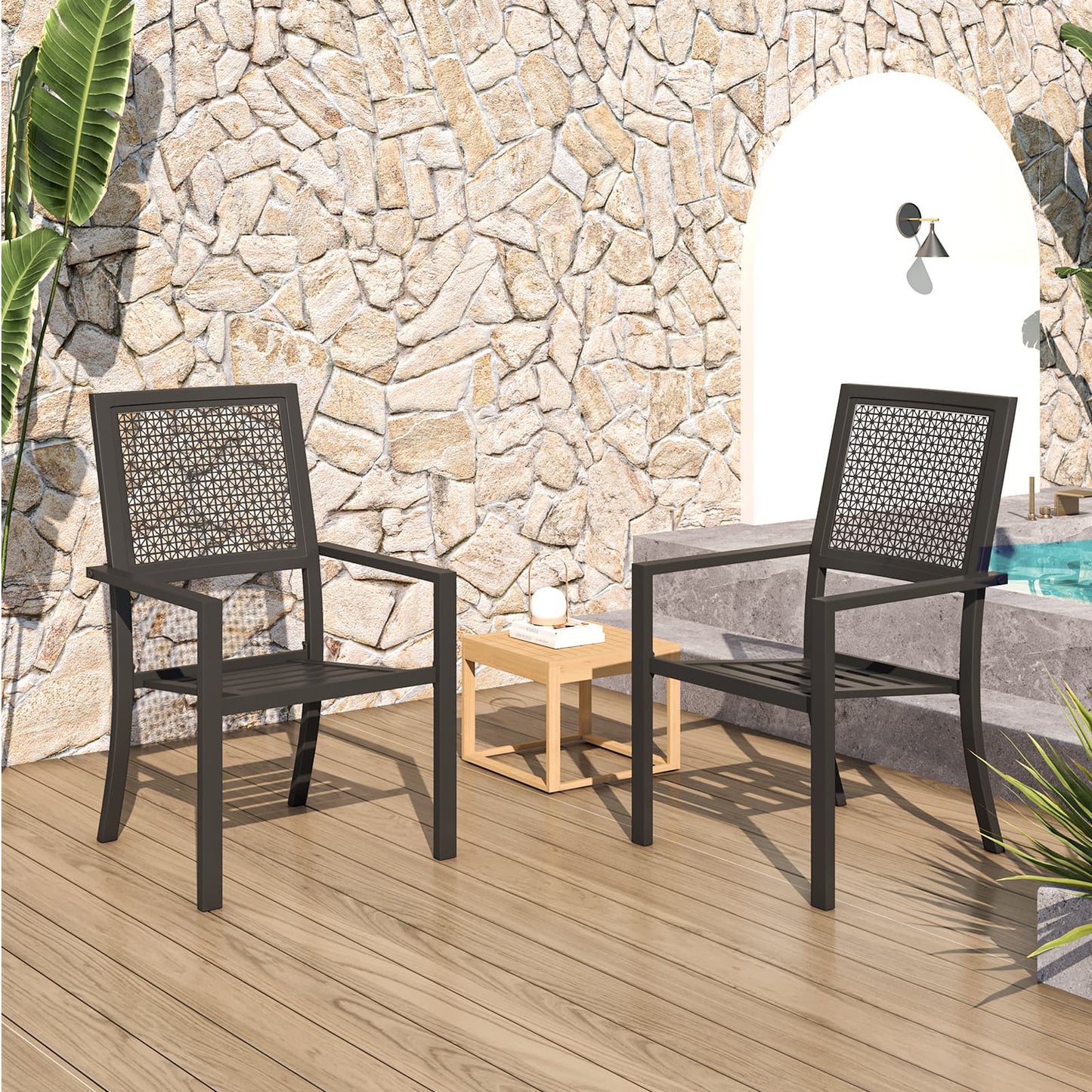 YODOLLA Outdoor Metal Dining Chairs, Set of 2
