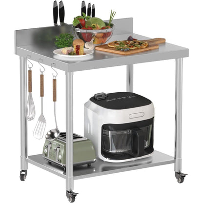 YODOLLA Stainless Steel Table 36"x30" with Backsplash and Knife Blocks Prep Tables for Commercial Kitchen