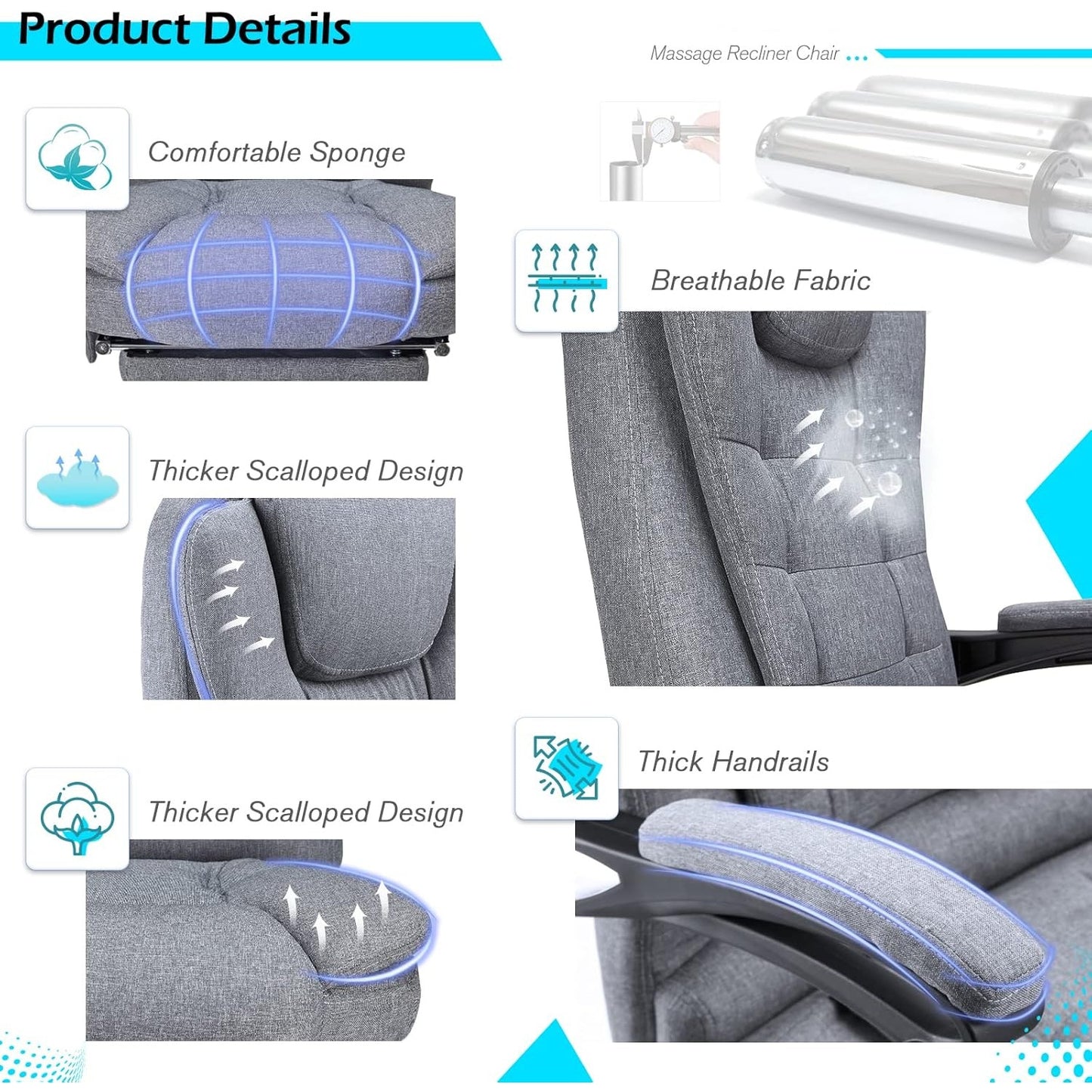 YODOLLA Ergonomic Office Chair with Heat&Massage, Fabric Gray